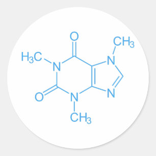 Pegatina Redonda Molécula cafeína azul