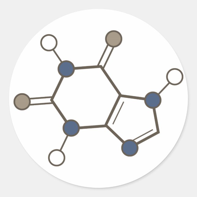 Pegatina Redonda molécula de cafeína (Anverso)