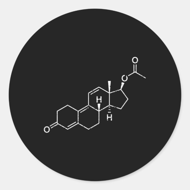 Pegatina Redonda Molécula esteroide de Trenbolone (Anverso)