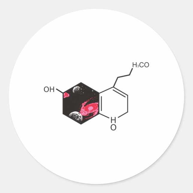 Pegatina Redonda Molécula química con visión del espacio ultraterre (Anverso)