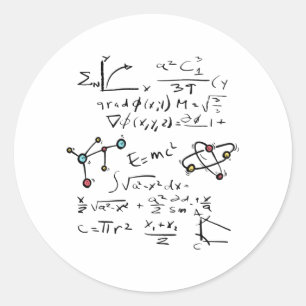 Pegatina Redonda Moléculas de profesores de matemáticas físicas