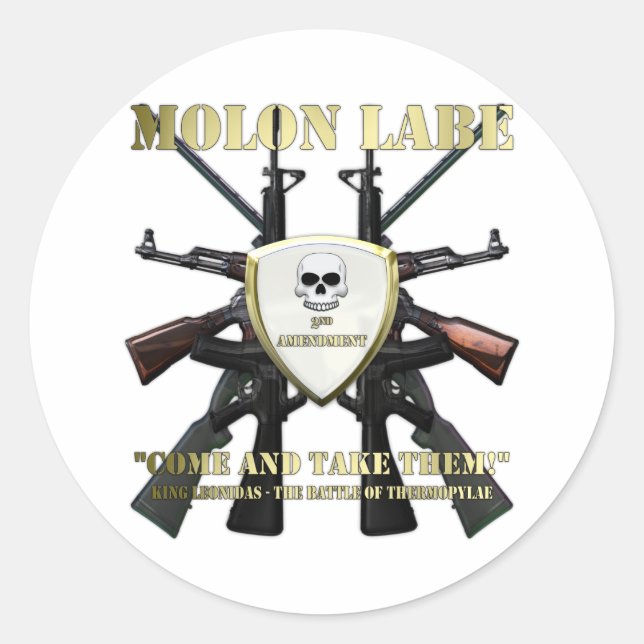 Pegatina Redonda Molon Labe - 2ª enmienda (Anverso)
