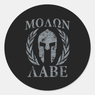 Pegatina Redonda Molon Labe Grunge Spartan Armor