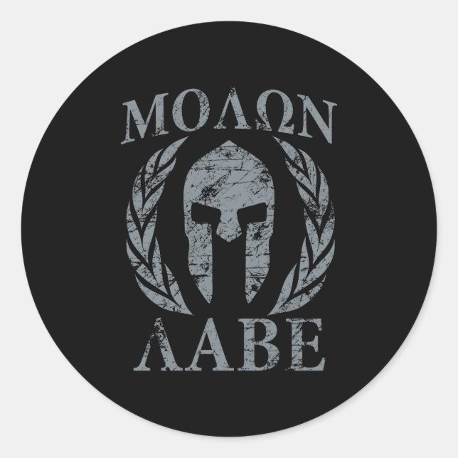 Pegatina Redonda Molon Labe Grunge Spartan Armor (Anverso)
