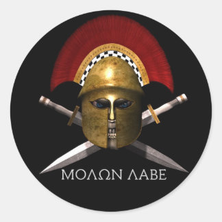 Pegatina Redonda Molon Labe Spartan Skull