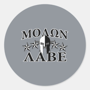 Pegatina Redonda Molon Labe Spartan Warrior Helmet 5 estrellas B&W