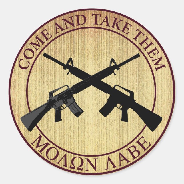 Pegatina Redonda Molon Labe (venido y tómelos) (Anverso)
