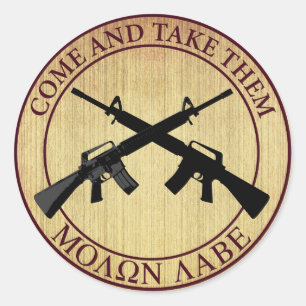 Pegatina Redonda Molon Labe (venido y tómelos)
