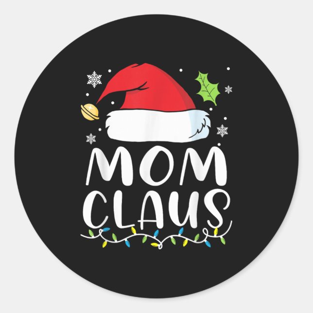 Pegatina Redonda Mom Claus Christmas Lights Pajama Xmas Family Matc (Anverso)