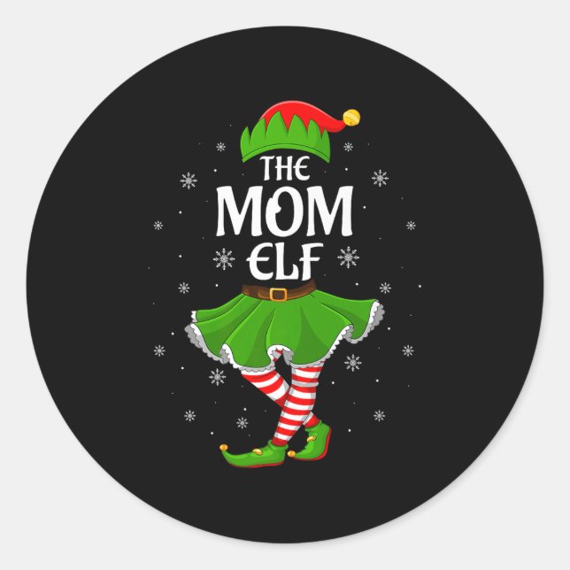 Pegatina Redonda Mom Elf Christmas Family Girls Women Elf Squad Xma (Anverso)