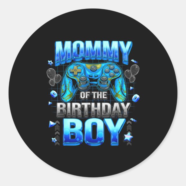 Pegatina Redonda Mom Of The Birthday Boy Cool Gamer Funny Video Gam (Anverso)