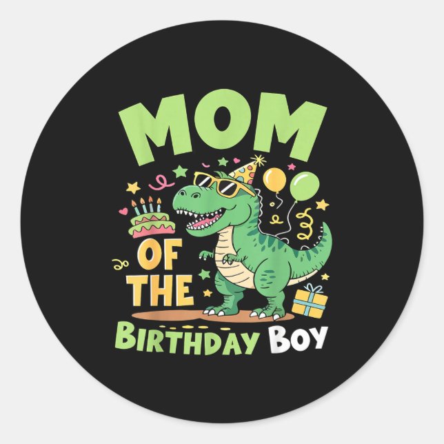 Pegatina Redonda Mom Of The Birthday Boy T Rex Dinosaur Family Part (Anverso)