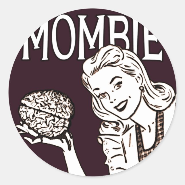 Pegatina Redonda Mombie Retro Zombie (Anverso)