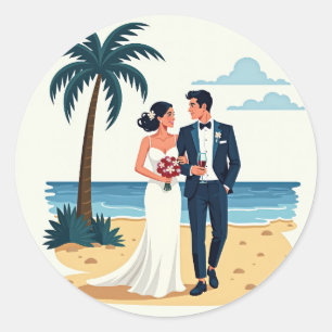 Pegatina Redonda Momento de bodas en la playa