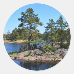 Pegatina Redonda momentos memorables Suecia escandinavia fjord