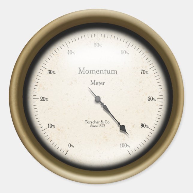 Pegatina Redonda Momentum Meter Steampunk Industrial Machine Age (Anverso)