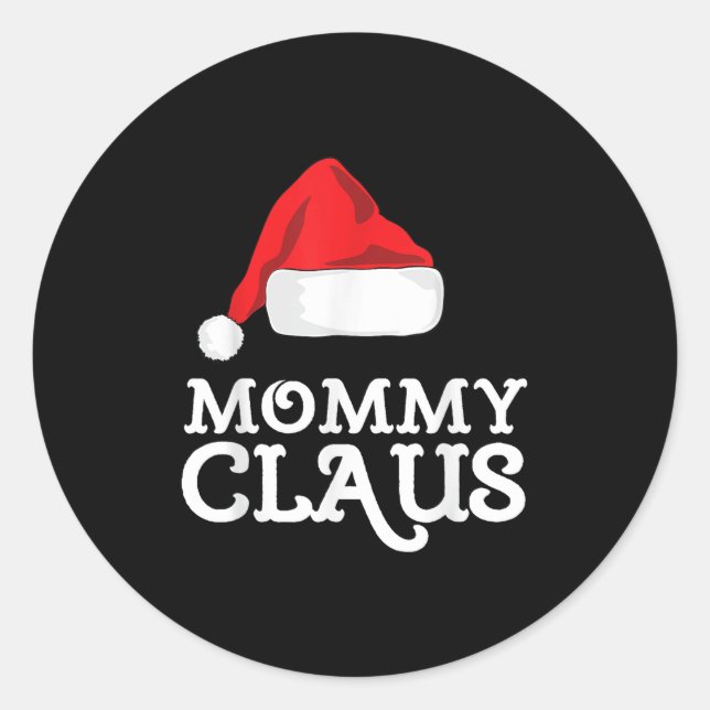 Pegatina Redonda Mommy Claus Christmas Santa's Hat Pajama Family Xm (Anverso)