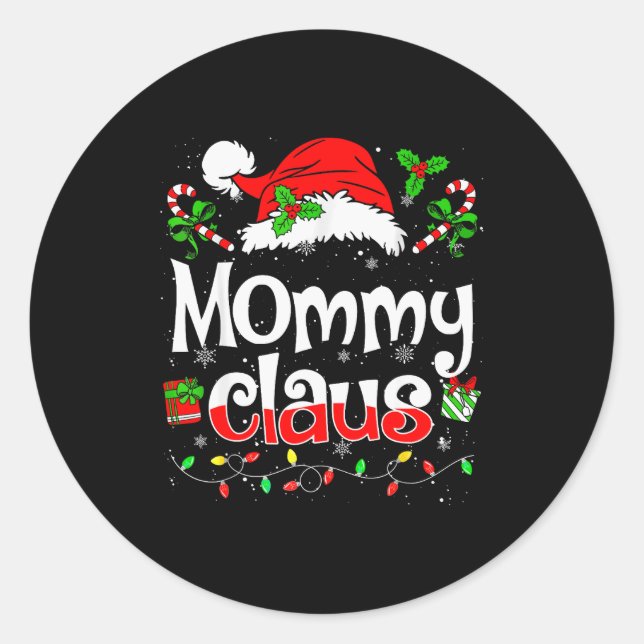 Pegatina Redonda Mommy Claus Shirt Christmas Lights Pajama Family M (Anverso)
