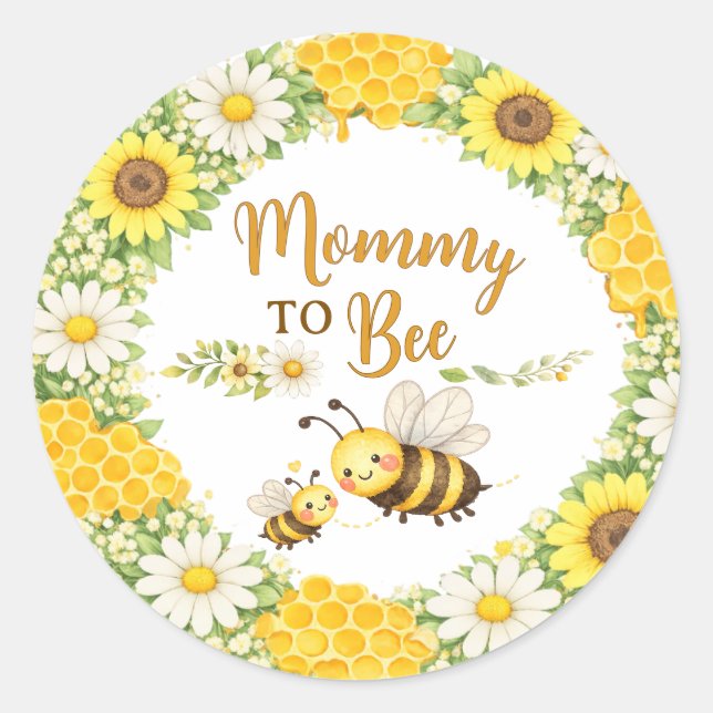 Pegatina Redonda Mommy to Bee Baby Shower (Anverso)