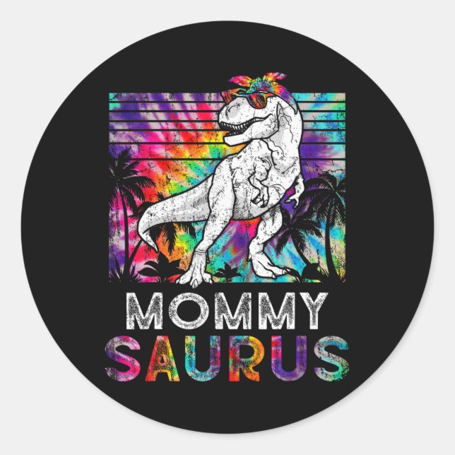 Pegatina Redonda Mommysaurus Dinosaur Mamá Saurus Familia Combinand (Anverso)