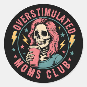 Pegatina Redonda Moms Club Skull Desordenado Mamá Vida