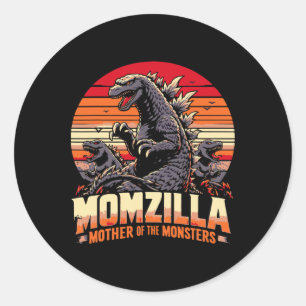 Pegatina Redonda Momzilla Curiosa Madre De Monstruos Retro Cumpleañ