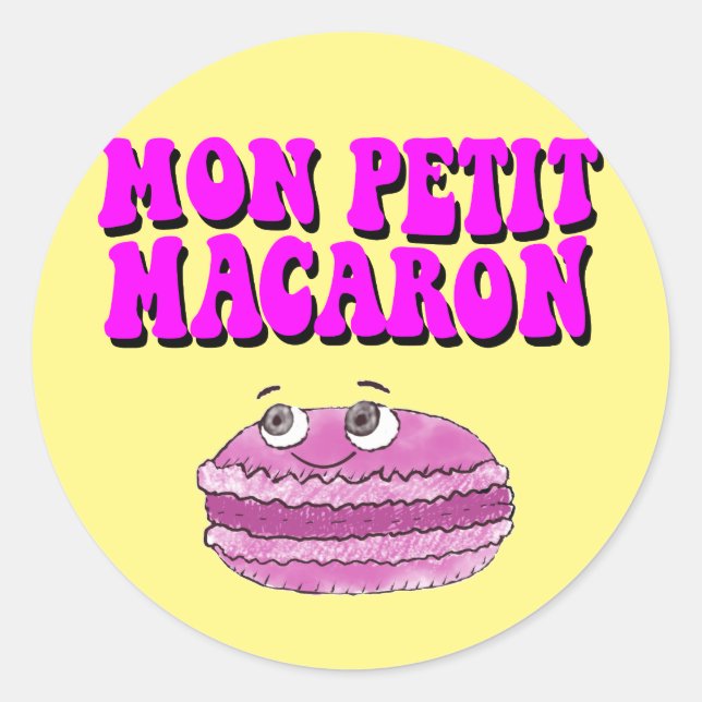 Pegatina Redonda Mon Petit Macaron Retro Groovy Textos (Anverso)