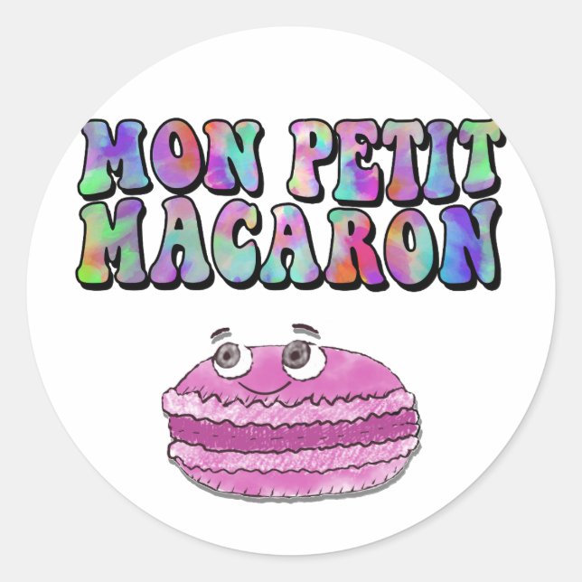 Pegatina Redonda Mon Petit Macaron Retro Tie Dye Groovy Textos (Anverso)