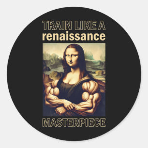 Pegatina Redonda Mona Lisa Bodybuilding Musc Gym Halterofilia Wo