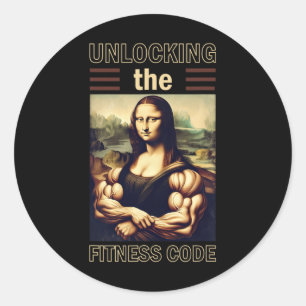 Pegatina Redonda Mona Lisa Bodybuilding Musc Gym Halterofilia Wo