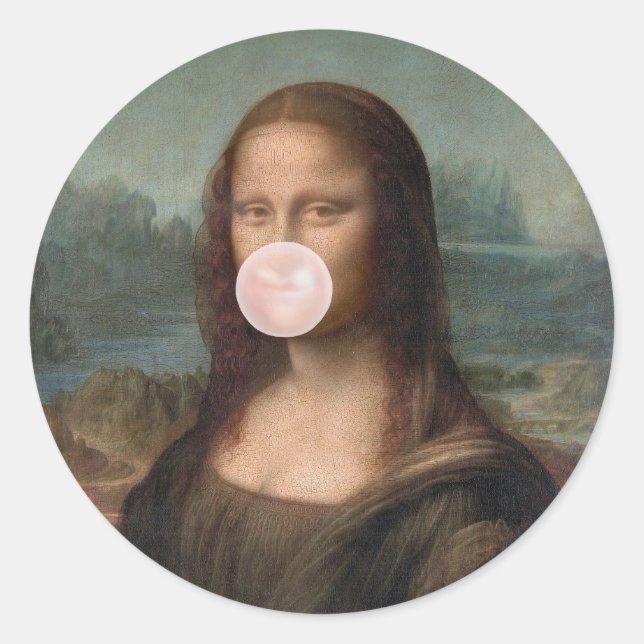 Pegatina Redonda Mona Lisa chicle rosa (Anverso)
