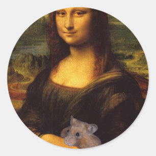 Pegatina Redonda Mona Lisa Con Hamster