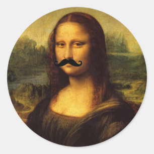 Pegatina Redonda Mona Lisa Con Mustache