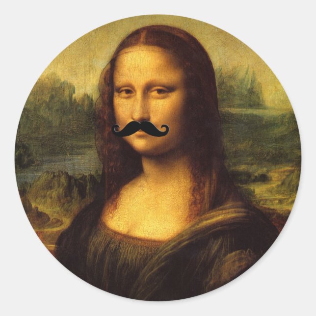 Pegatina Redonda Mona Lisa Con Mustache (Anverso)