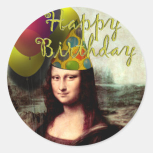 Pegatina Redonda Mona Lisa - La Chica de cumpleaños