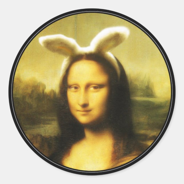 Pegatina Redonda Mona Lisa, la conejita de Pascua (Anverso)