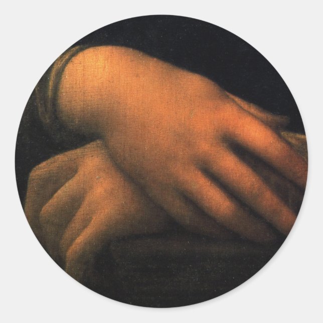 Pegatina Redonda Mona Lisa - manos (Anverso)