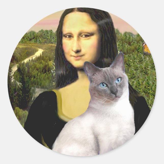 Pegatina Redonda Mona Lisa - Siamés 24 (punto azul) (Anverso)
