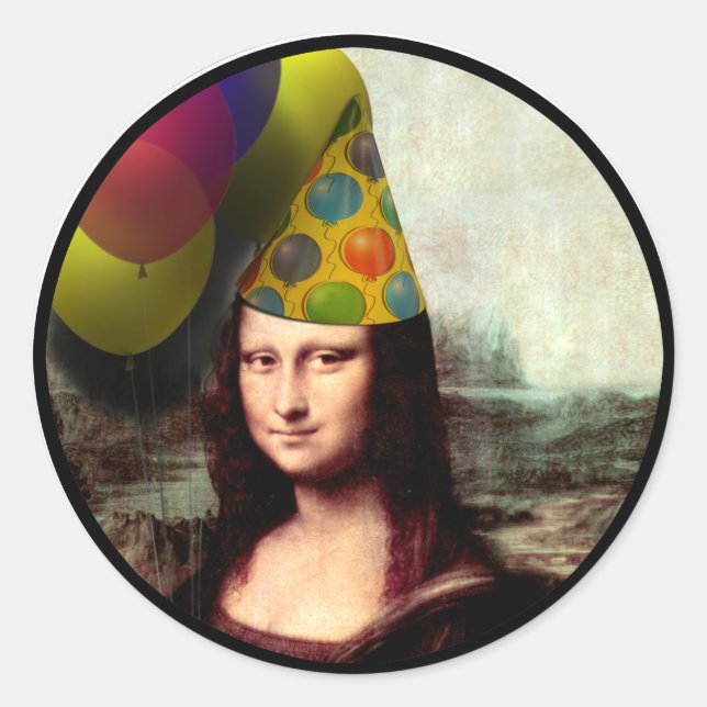 Pegatina Redonda Mona Lisa Vestida Gorra Fiesta (Anverso)