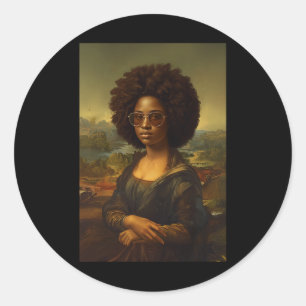 Pegatina Redonda Mona Negra Lisa Afroamericana Histórica Negra