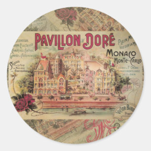 Pegatina Redonda Monaco Fancy Vintage Riviera Francesa