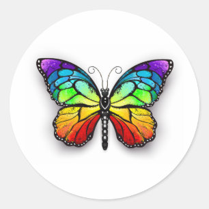 Pegatina Redonda Monarca de mariposa arco iris