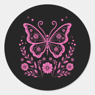 Pegatina Redonda Monarca de mariposa flor Cáncer de Mama Exótico