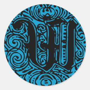 Pegatina Redonda Monarquia Monograma W Alfabeto inicial W