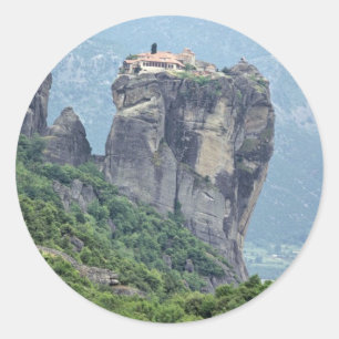 Pegatina Redonda Monasterio en Meteora, Grecia Europa