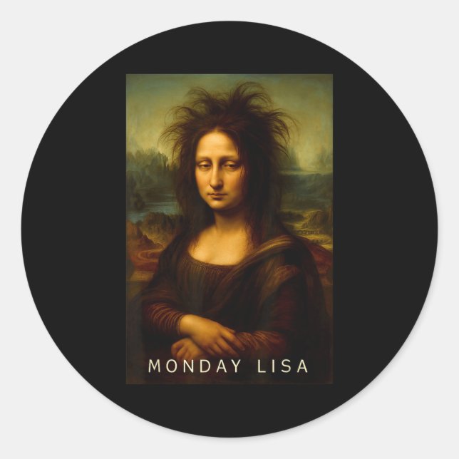 Pegatina Redonda Monday Lisa Disheveled Clic Art Parody Week Start  (Anverso)
