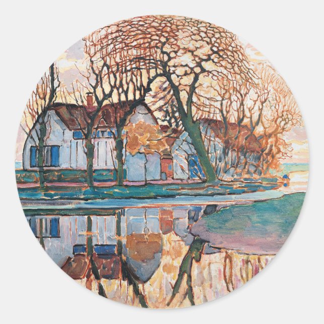Pegatina Redonda Mondrian, Granja cerca de Duivendrecht, (Anverso)