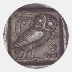 Pegatina Redonda Moneda antigua del búho