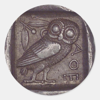 Pegatina Redonda Moneda de búho antigua