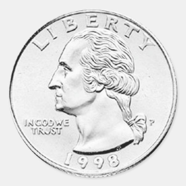 Pegatina Redonda Moneda de Cuarto de Dólar de George Washington (Anverso)